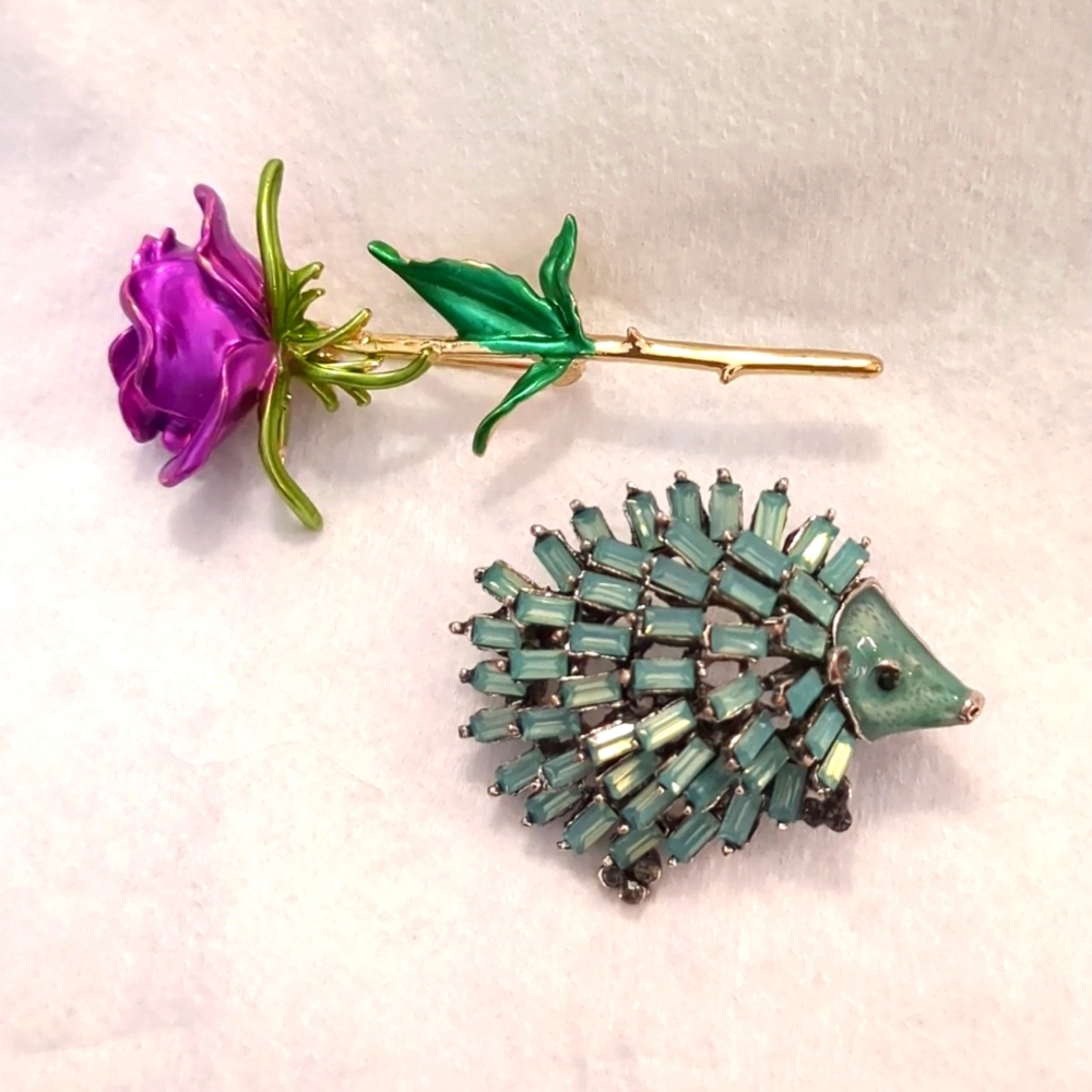 Betsey Johnson Rose & Porcupine pins